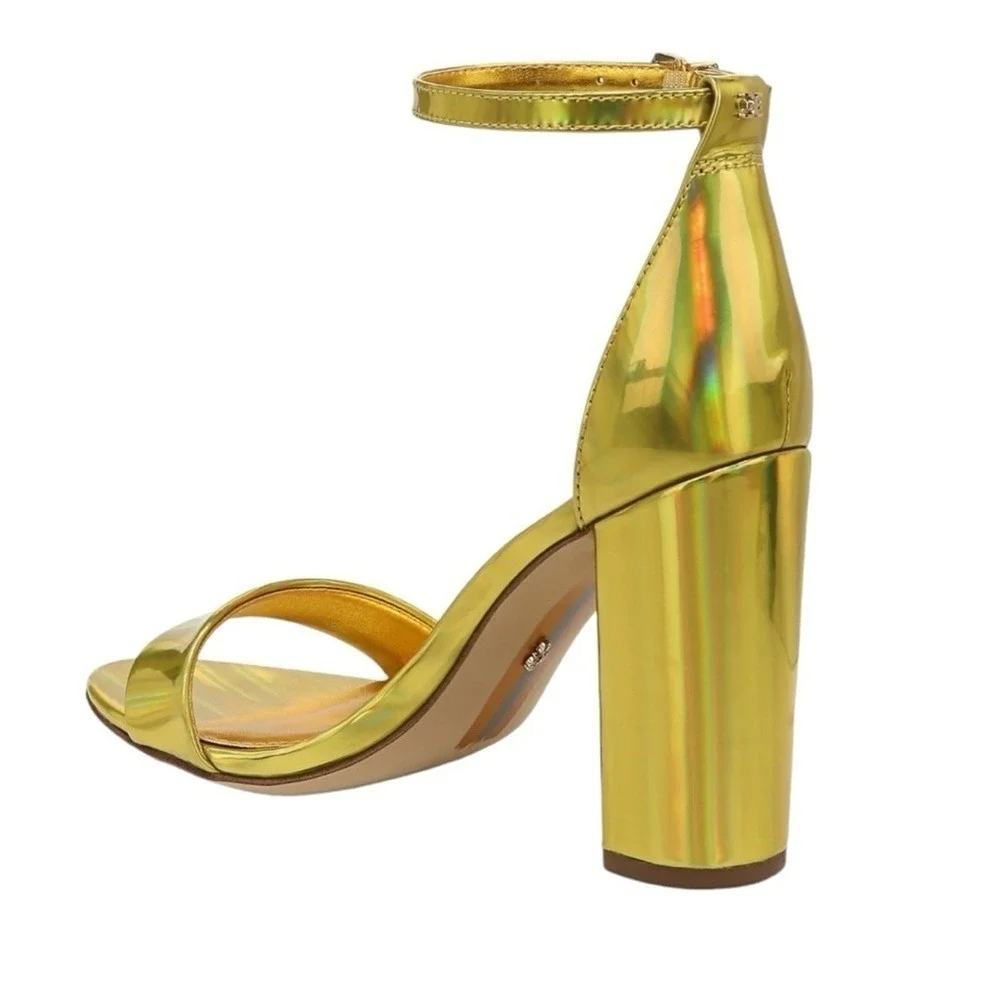 Sam Edelman Yaro‎ Gold Metallic Block Heel Ankle Strap Sandals Womens Size 9M - Picture 5 of 16